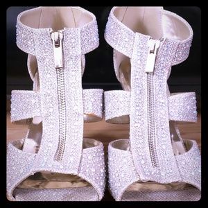 Crystal embroidered high heels. Size 8 wide